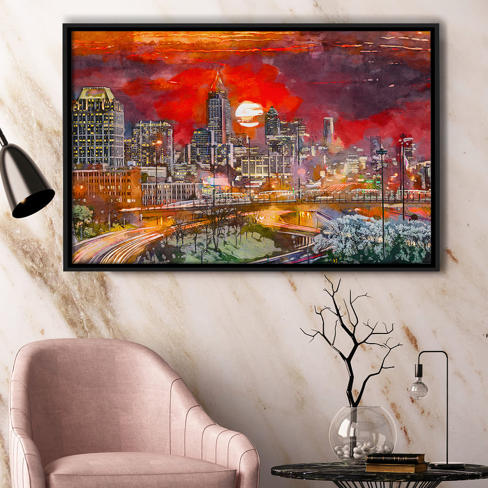 Atlanta Georgia Usa Downtown Skyline V3 City Art Watercolor Framed Canvas Prints Wall Art Home Decor,Floating Frame