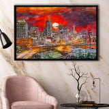 Atlanta Georgia Usa Downtown Skyline V3 City Art Watercolor Framed Canvas Prints Wall Art Home Decor,Floating Frame