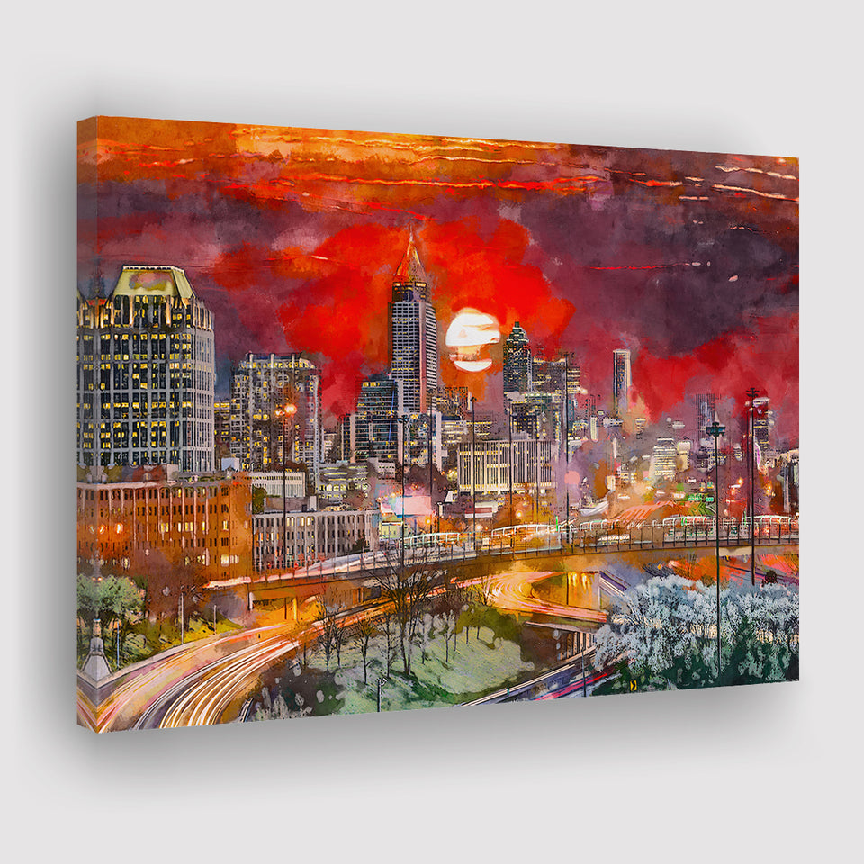 Atlanta Georgia Usa Downtown Skyline V3 City Art Watercolor Canvas Prints Wall Art Home Decor, Large Canvas