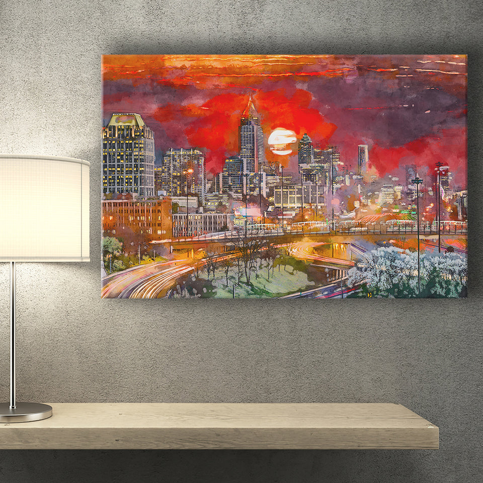 Atlanta Georgia Usa Downtown Skyline V3 City Art Watercolor Canvas Prints Wall Art Home Decor, Large Canvas