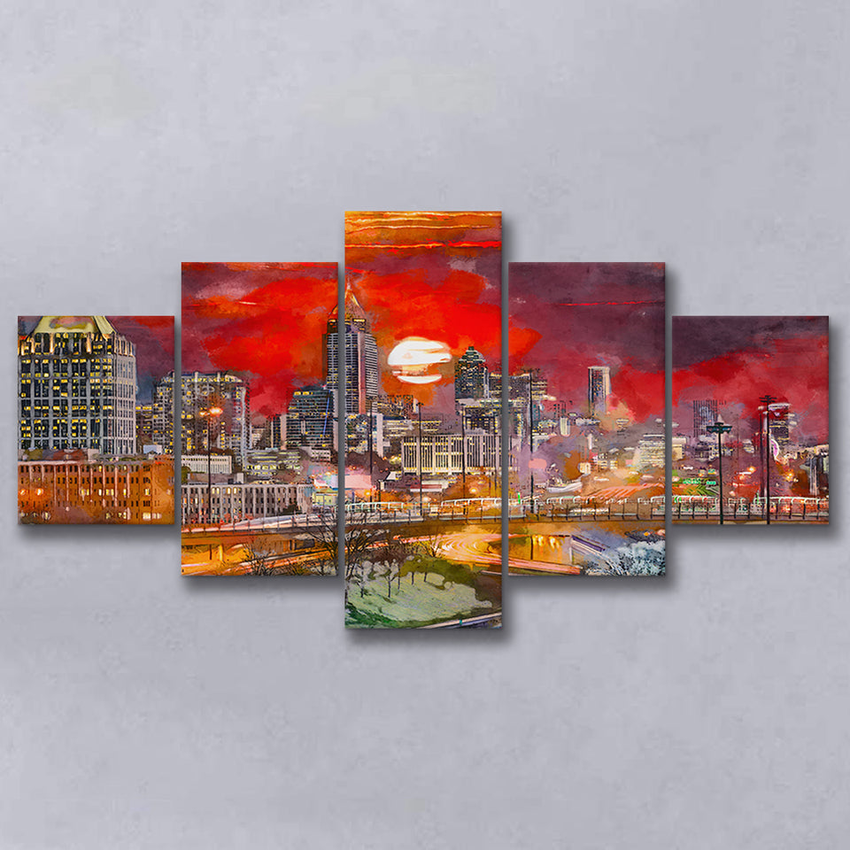 Atlanta Georgia Usa Downtown Skyline V3 5 Pieces Mixed Canvas Prints Wall Art Home Decor