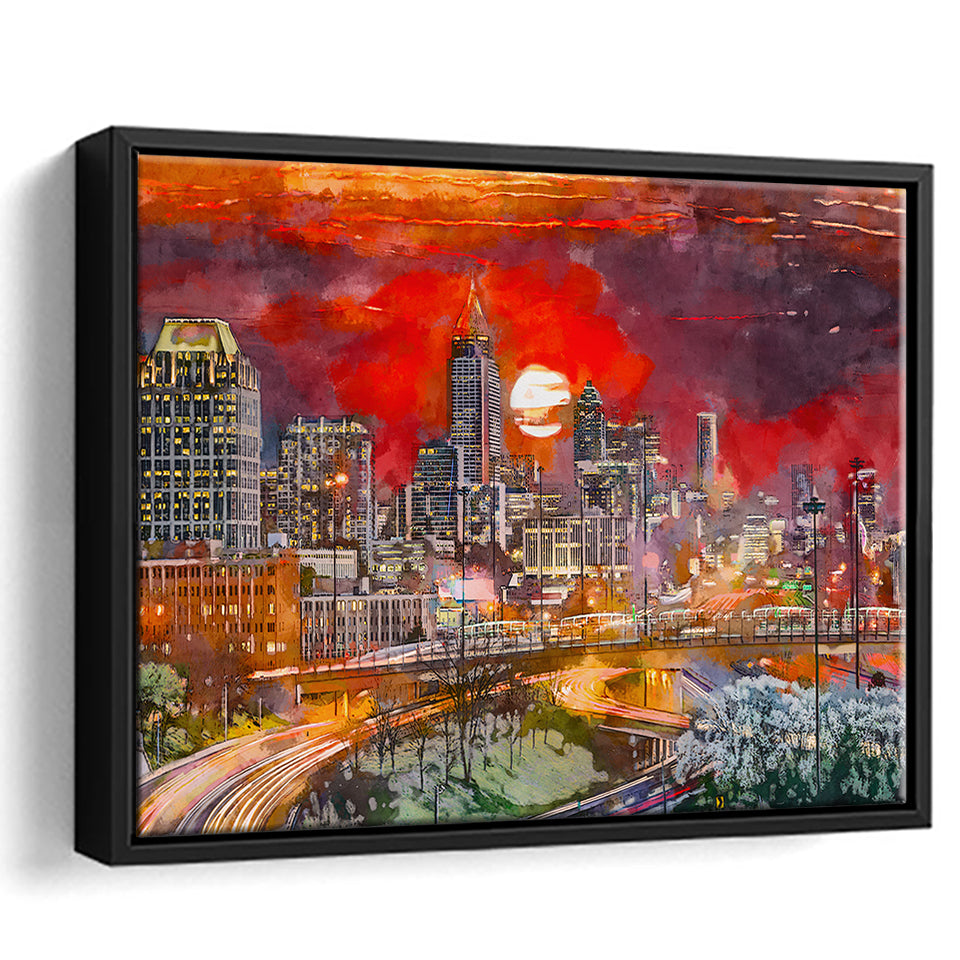 Atlanta Georgia Usa Downtown Skyline V3 City Art Watercolor Framed Canvas Prints Wall Art Home Decor,Floating Frame