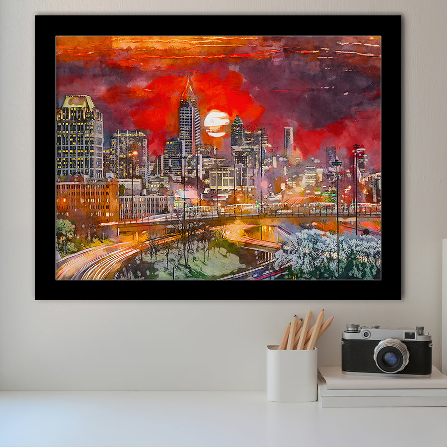 Atlanta Georgia Usa Downtown Skyline V3 City Art Watercolor Framed Art Prints Wall Art Decor,Framed Picture