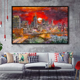 Atlanta Georgia Usa Downtown Skyline V3 City Art Watercolor Framed Canvas Prints Wall Art Home Decor,Floating Frame