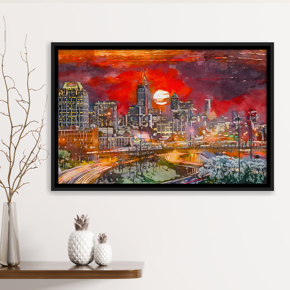 Atlanta Georgia Usa Downtown Skyline V3 City Art Watercolor Framed Canvas Prints Wall Art Home Decor,Floating Frame