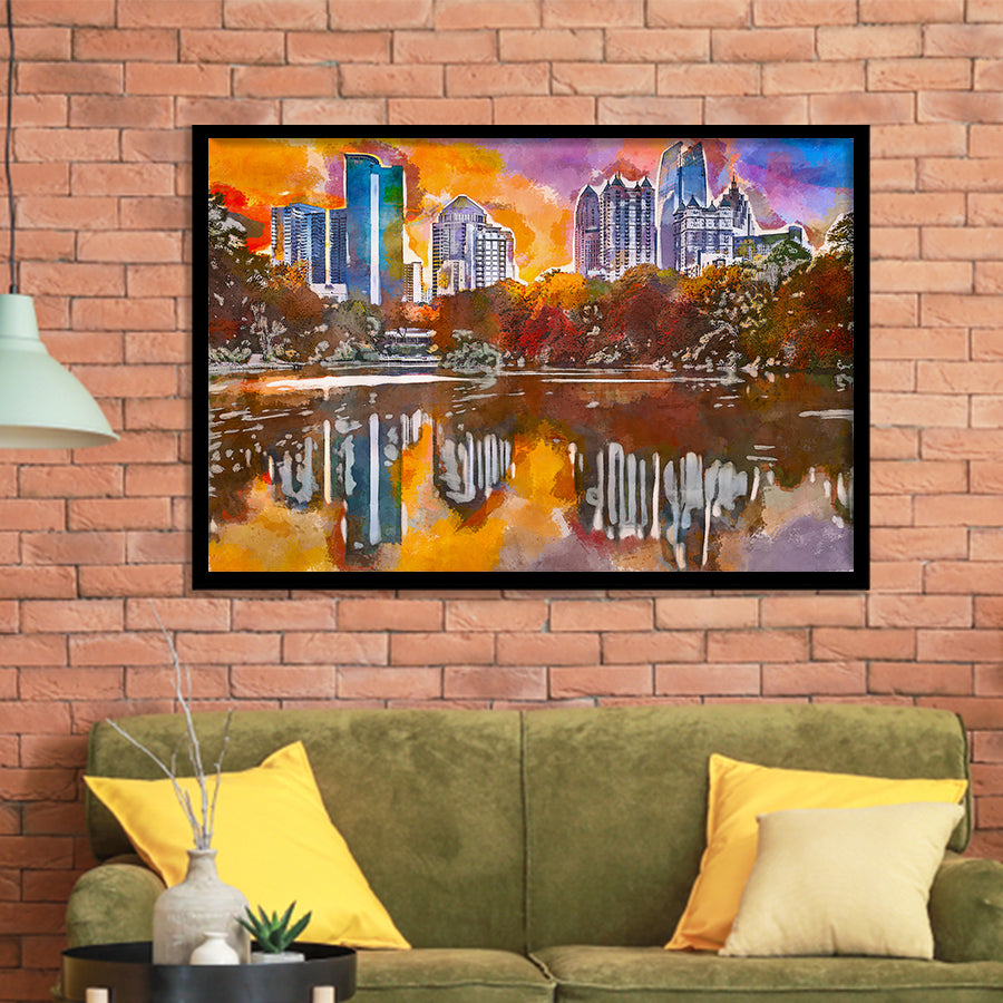 Atlanta Georgia Usa Piedmont Park Skyline City Art Watercolor Framed Art Prints Wall Art Decor,Framed Picture