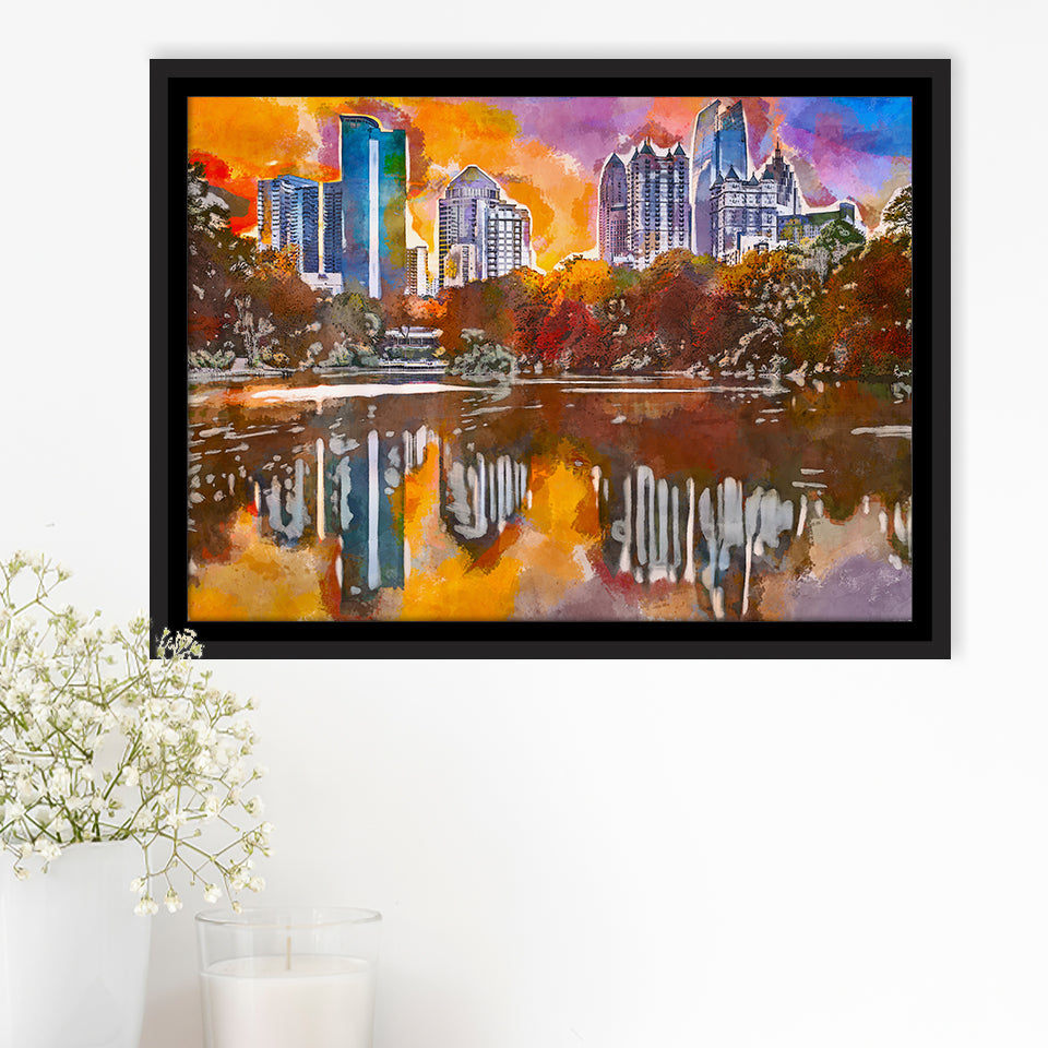 Atlanta Georgia Usa Piedmont Park Skyline City Art Watercolor Framed Canvas Prints Wall Art Home Decor,Floating Frame