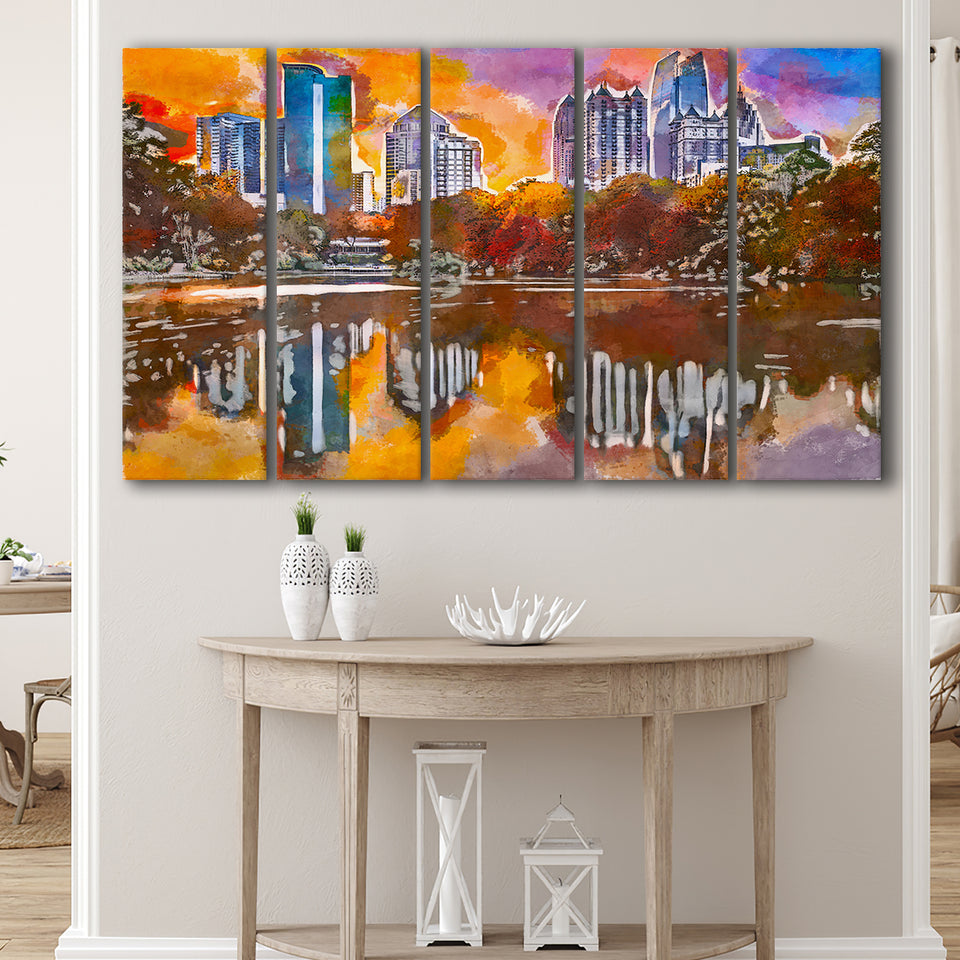 Atlanta Georgia Usa Piedmont Park Skyline 5 Pieces Extra Large Canvas Prints Wall Art Home Decor