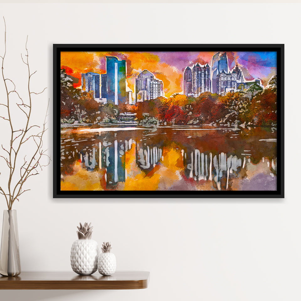 Atlanta Georgia Usa Piedmont Park Skyline City Art Watercolor Framed Canvas Prints Wall Art Home Decor,Floating Frame