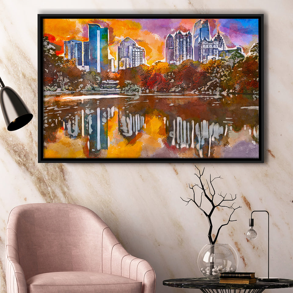 Atlanta Georgia Usa Piedmont Park Skyline City Art Watercolor Framed Canvas Prints Wall Art Home Decor,Floating Frame