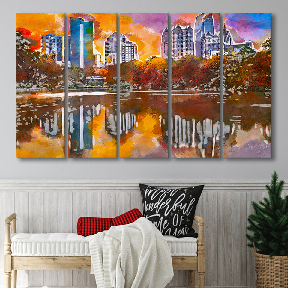 Atlanta Georgia Usa Piedmont Park Skyline 5 Pieces Extra Large Canvas Prints Wall Art Home Decor