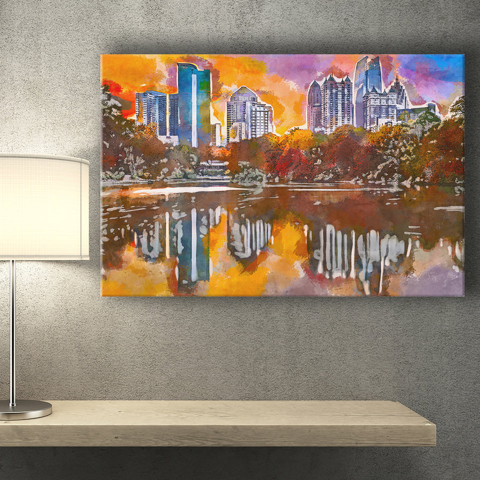 Atlanta Georgia Usa Piedmont Park Skyline City Art Watercolor Canvas Prints Wall Art Home Decor, Large Canvas