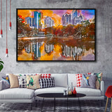 Atlanta Georgia Usa Piedmont Park Skyline City Art Watercolor Framed Canvas Prints Wall Art Home Decor,Floating Frame