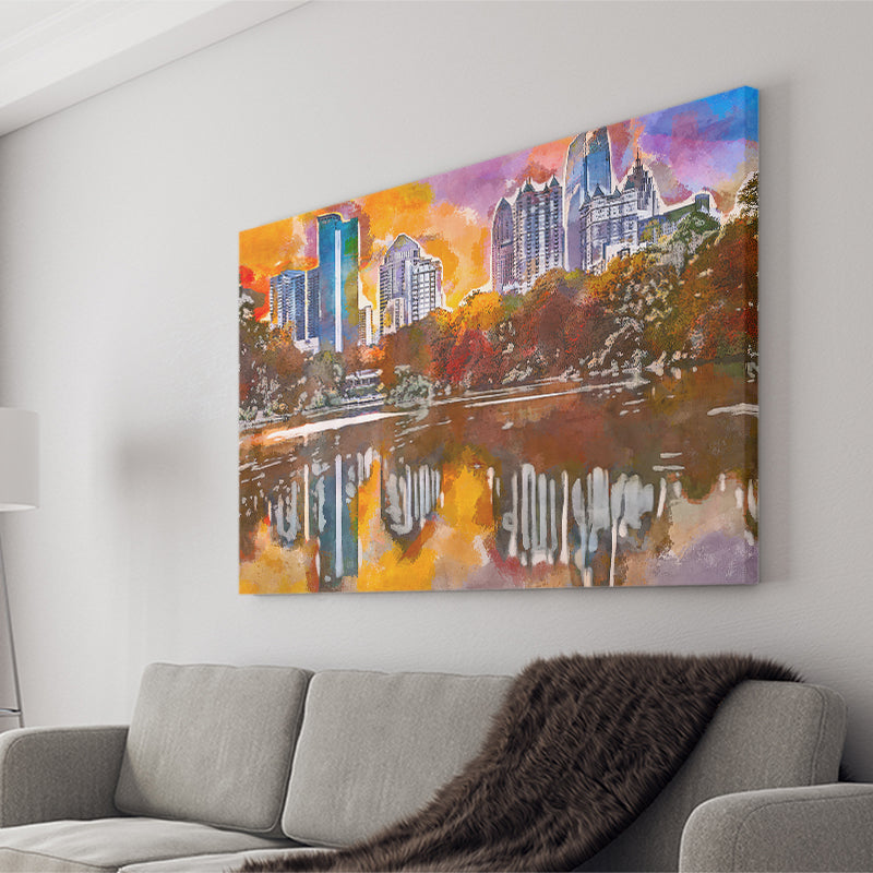 Atlanta Georgia Usa Piedmont Park Skyline City Art Watercolor Canvas Prints Wall Art Home Decor, Large Canvas