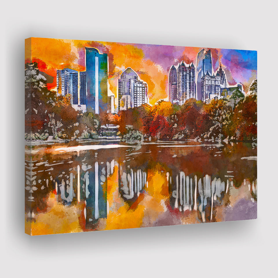 Atlanta Georgia Usa Piedmont Park Skyline City Art Watercolor Canvas Prints Wall Art Home Decor, Large Canvas