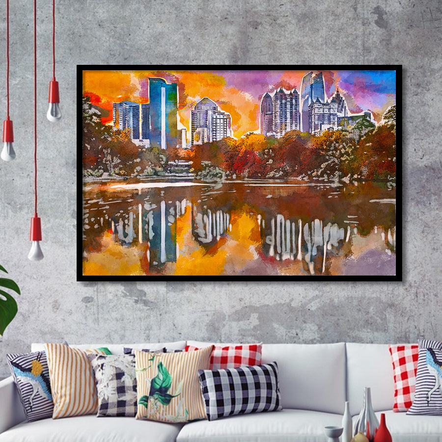 Atlanta Georgia Usa Piedmont Park Skyline City Art Watercolor Framed Art Prints Wall Art Decor,Framed Picture