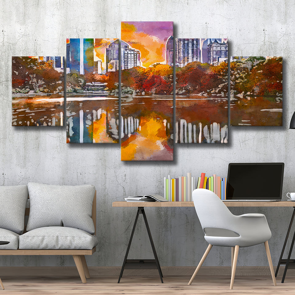 Atlanta Georgia Usa Piedmont Park Skyline 5 Pieces Mixed Canvas Prints Wall Art Home Decor