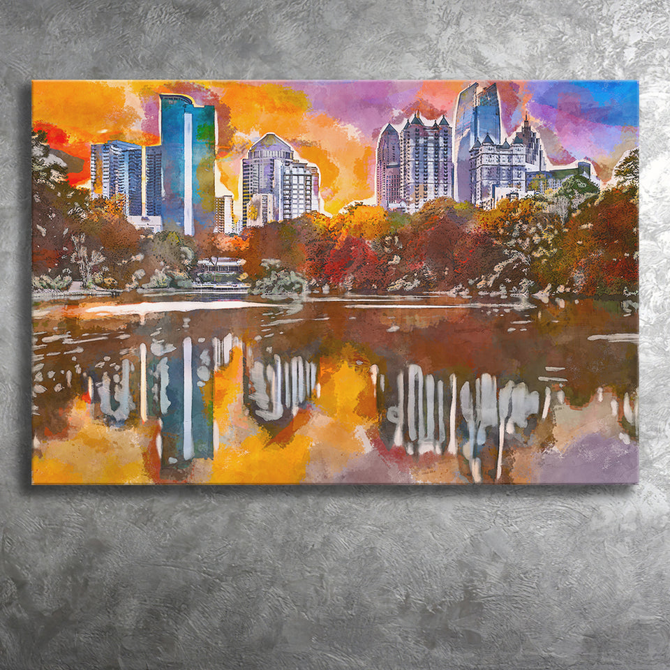 Atlanta Georgia Usa Piedmont Park Skyline City Art Watercolor Canvas Prints Wall Art Home Decor, Large Canvas