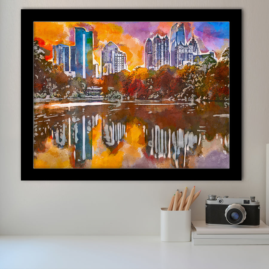 Atlanta Georgia Usa Piedmont Park Skyline City Art Watercolor Framed Art Prints Wall Art Decor,Framed Picture