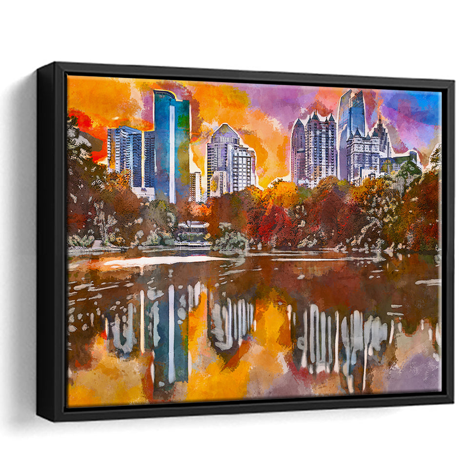 Atlanta Georgia Usa Piedmont Park Skyline City Art Watercolor Framed Canvas Prints Wall Art Home Decor,Floating Frame