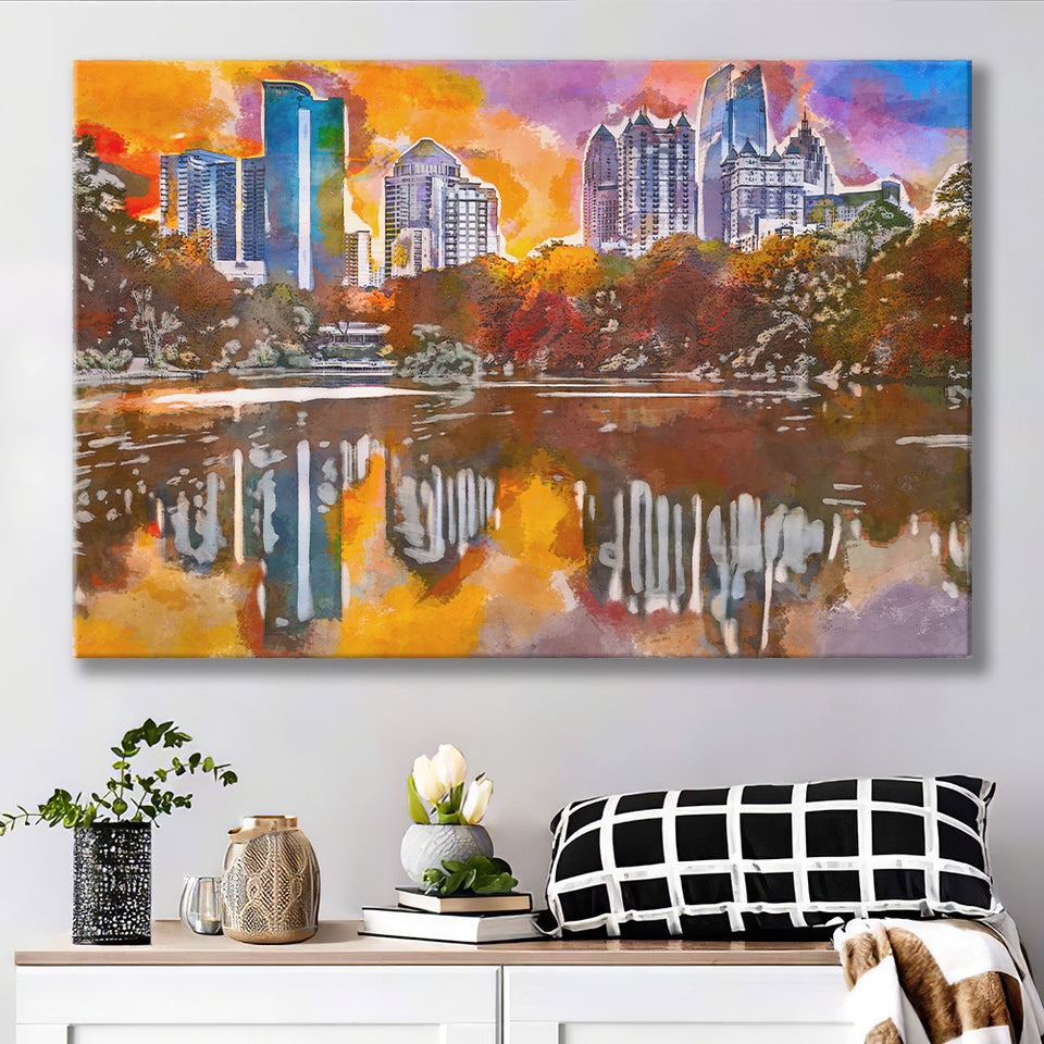 Atlanta Georgia Usa Piedmont Park Skyline City Art Watercolor Canvas Prints Wall Art Home Decor, Large Canvas
