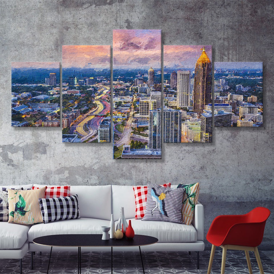Atlanta Downtown 5 Piece Canvas Prints Wall Art Decor - Painting Canvas, Multi Panels