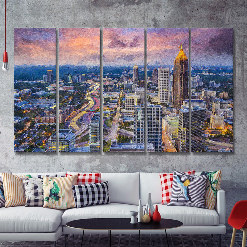 Atlanta Downtown 5 Piece B Canvas Prints Wall Art Decor - Painting Canvas, Multi Panels