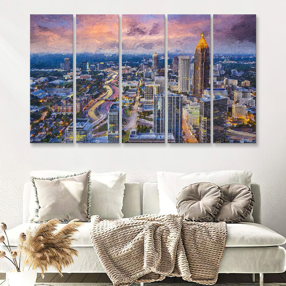 Atlanta Downtown 5 Piece B Canvas Prints Wall Art Decor - Painting Canvas, Multi Panels