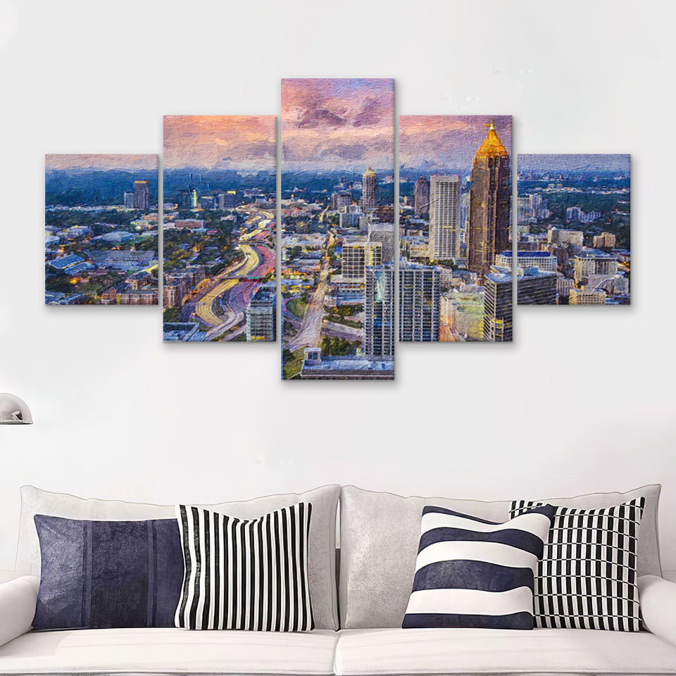 Atlanta Downtown 5 Piece Canvas Prints Wall Art Decor - Painting Canvas, Multi Panels