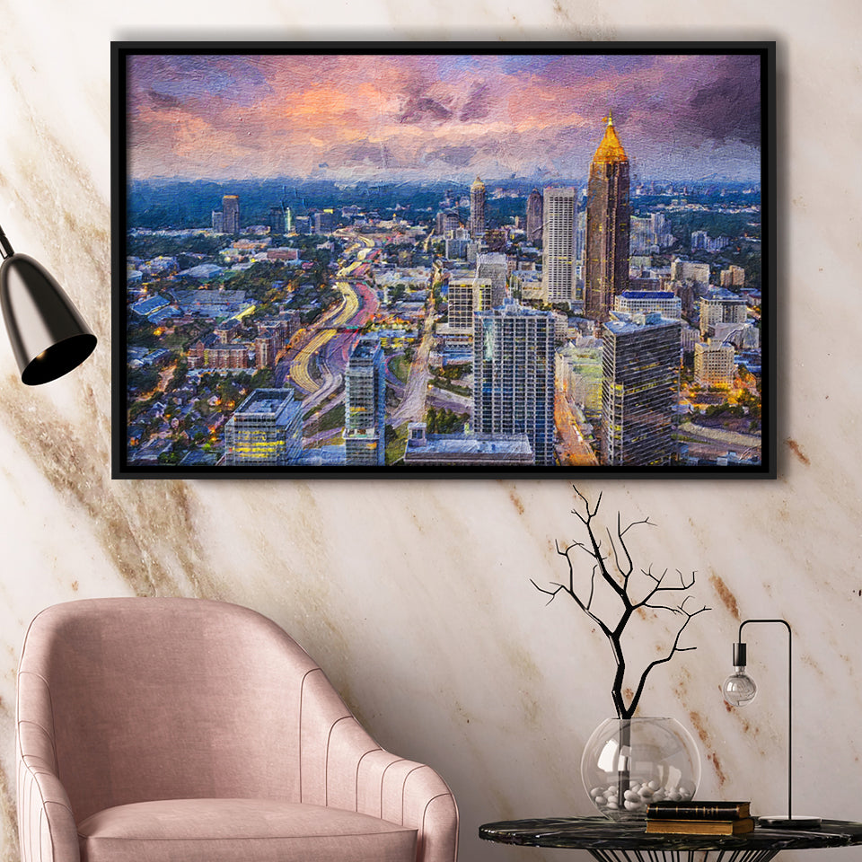 Atlanta Downtown Framed Canvas Prints Wall Art Decor - Paiting Canvas, Art Prints, Floating Frame