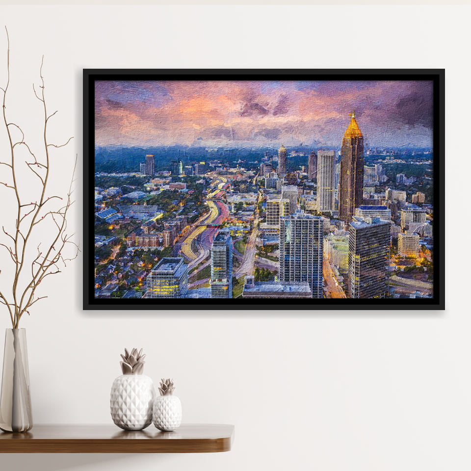 Atlanta Downtown Framed Canvas Prints Wall Art Decor - Paiting Canvas, Art Prints, Floating Frame