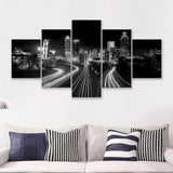 Atlanta Skyline At Night High Contrast Black And White 5 Pieces Canvas Prints Wall Art - Painting Canvas, Multi Panels, Wall Decor