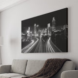 Atlanta Skyline At Night Black And White Canvas Wall Art - Canvas Prints, Painting Canvas, Prints for Sale, Canvas Art