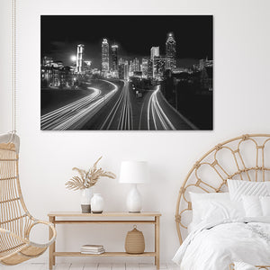 Atlanta Skyline At Night Black And White Canvas Wall Art - Canvas Prints, Painting Canvas, Prints for Sale, Canvas Art