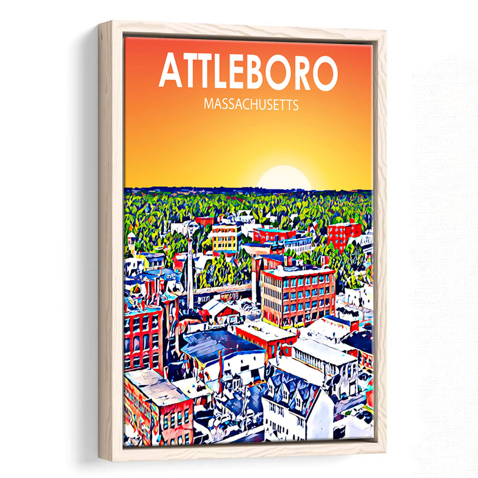 Attleboro Massachusetts Sunset Landscape, Large Canvas, Framed Canvas Print Wall Art Home Decor, Floating Frame