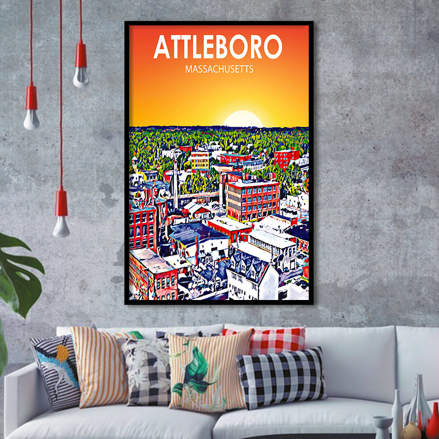 Attleboro Massachusetts Sunset Landscape, City Art Print, Framed Art Print Wall Art Home Decor, Framed Picture