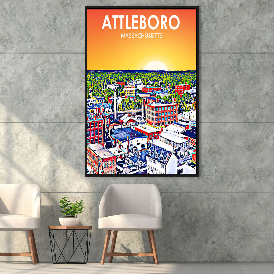 Attleboro Massachusetts Sunset Landscape, Large Canvas, Framed Canvas Print Wall Art Home Decor, Floating Frame