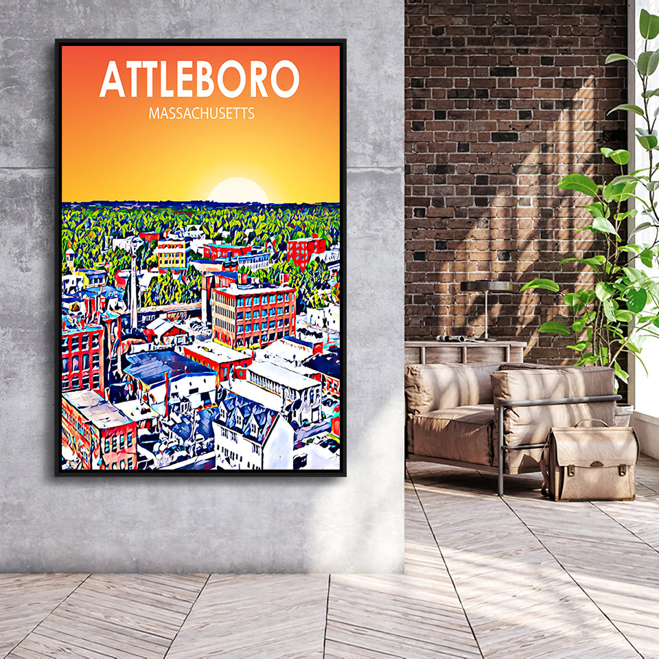 Attleboro Massachusetts Sunset Landscape, Large Canvas, Framed Canvas Print Wall Art Home Decor, Floating Frame