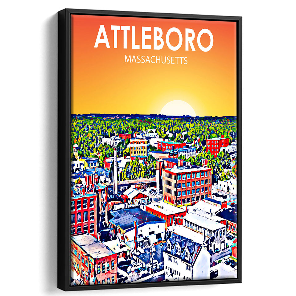 Attleboro Massachusetts Sunset Landscape, Large Canvas, Framed Canvas Print Wall Art Home Decor, Floating Frame