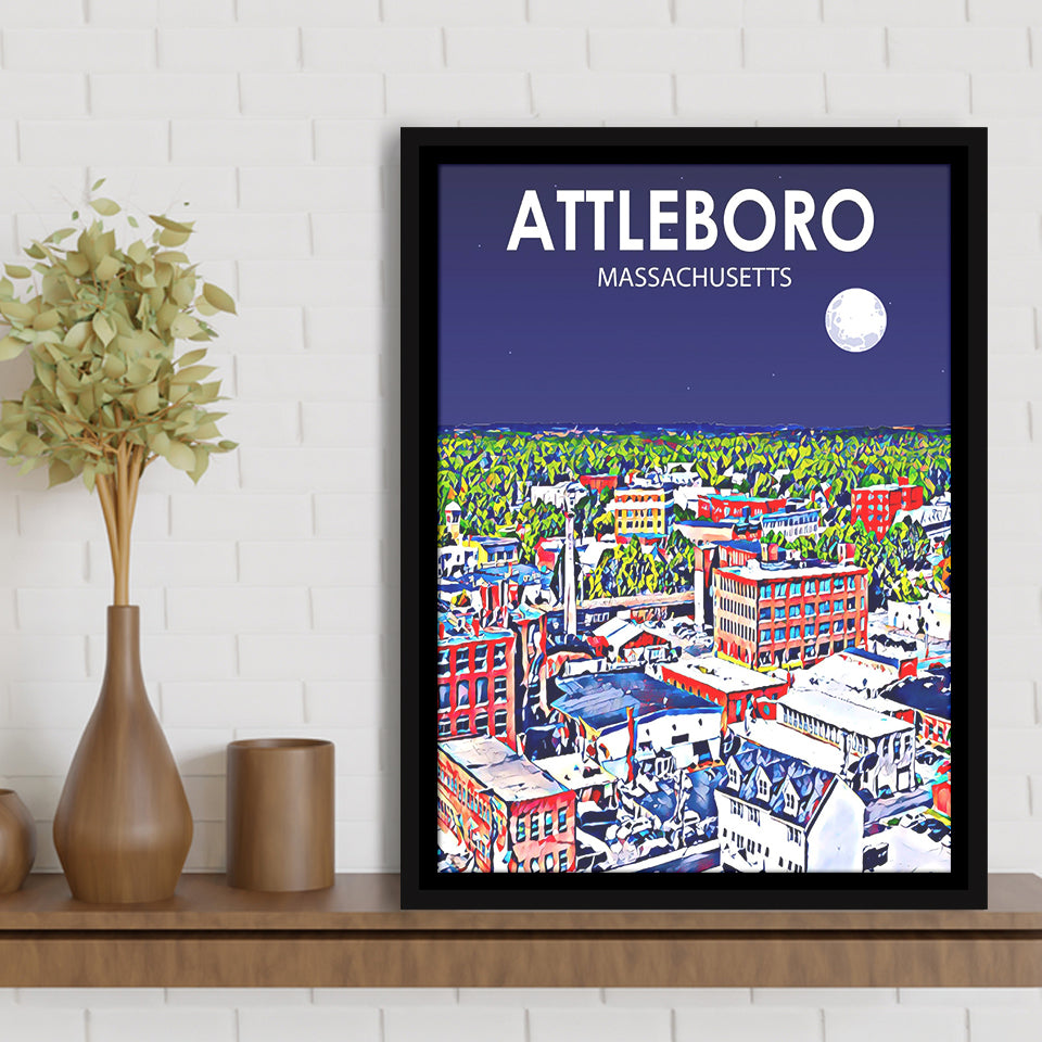 Attleboro Massachusetts Night Landscape, Large Canvas, Framed Canvas Print Wall Art Home Decor, Floating Frame