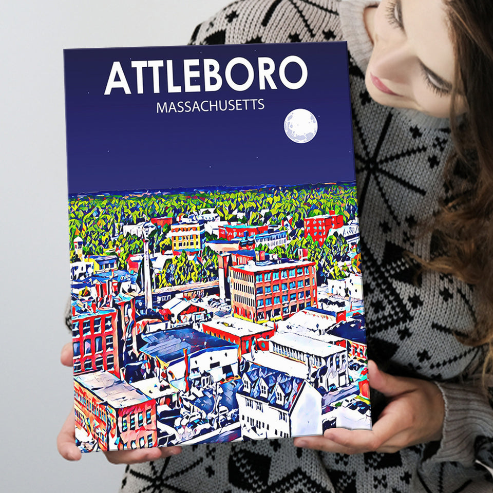 Attleboro Massachusetts Night Landscape ,City Art Print, Large Canvas, Canvas Print Wall Art Home Decor