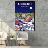 Attleboro Massachusetts Night Landscape, Large Canvas, Framed Canvas Print Wall Art Home Decor, Floating Frame