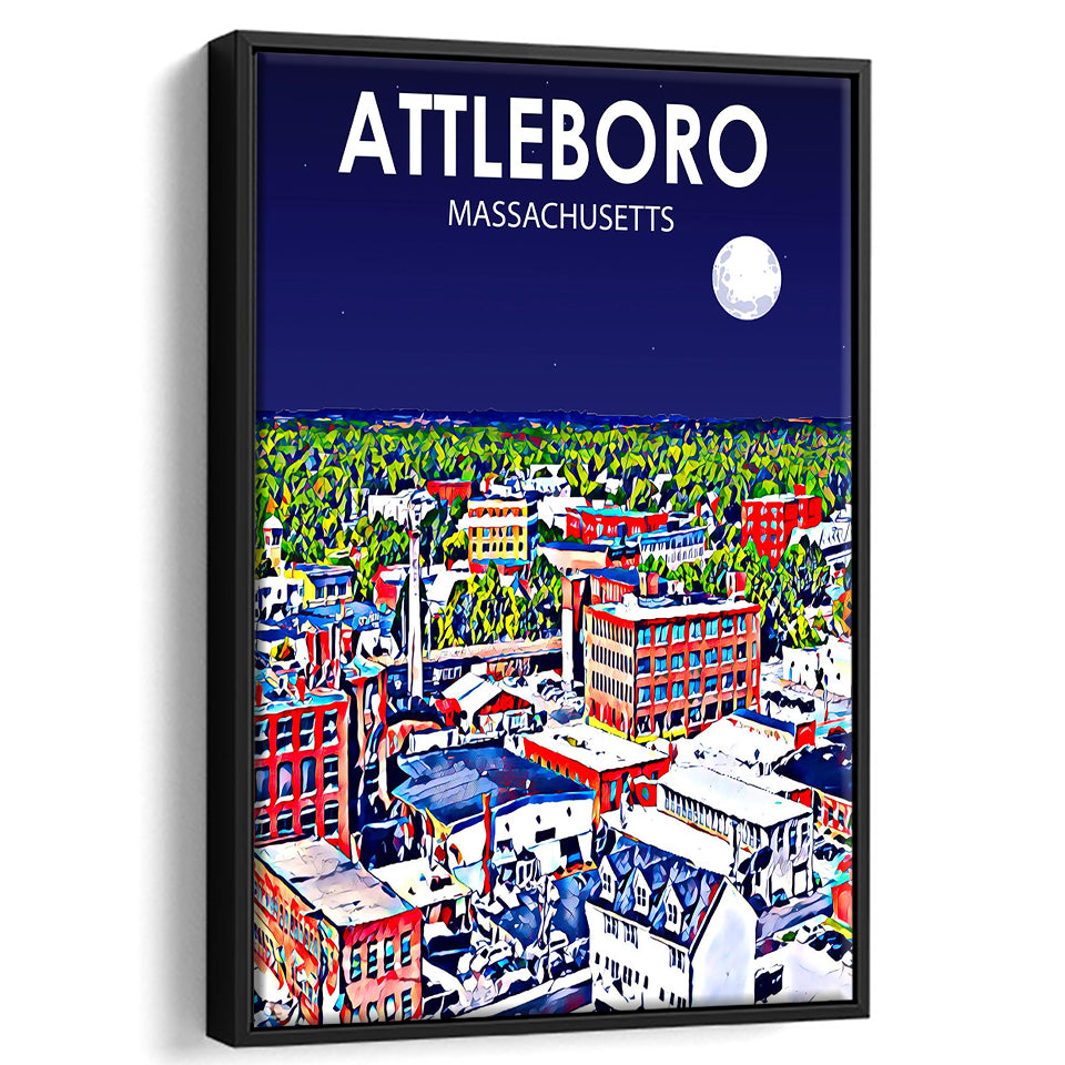 Attleboro Massachusetts Night Landscape, Large Canvas, Framed Canvas Print Wall Art Home Decor, Floating Frame