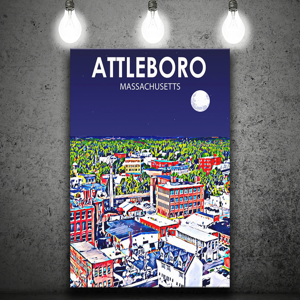 Attleboro Massachusetts Night Landscape ,City Art Print, Large Canvas, Canvas Print Wall Art Home Decor