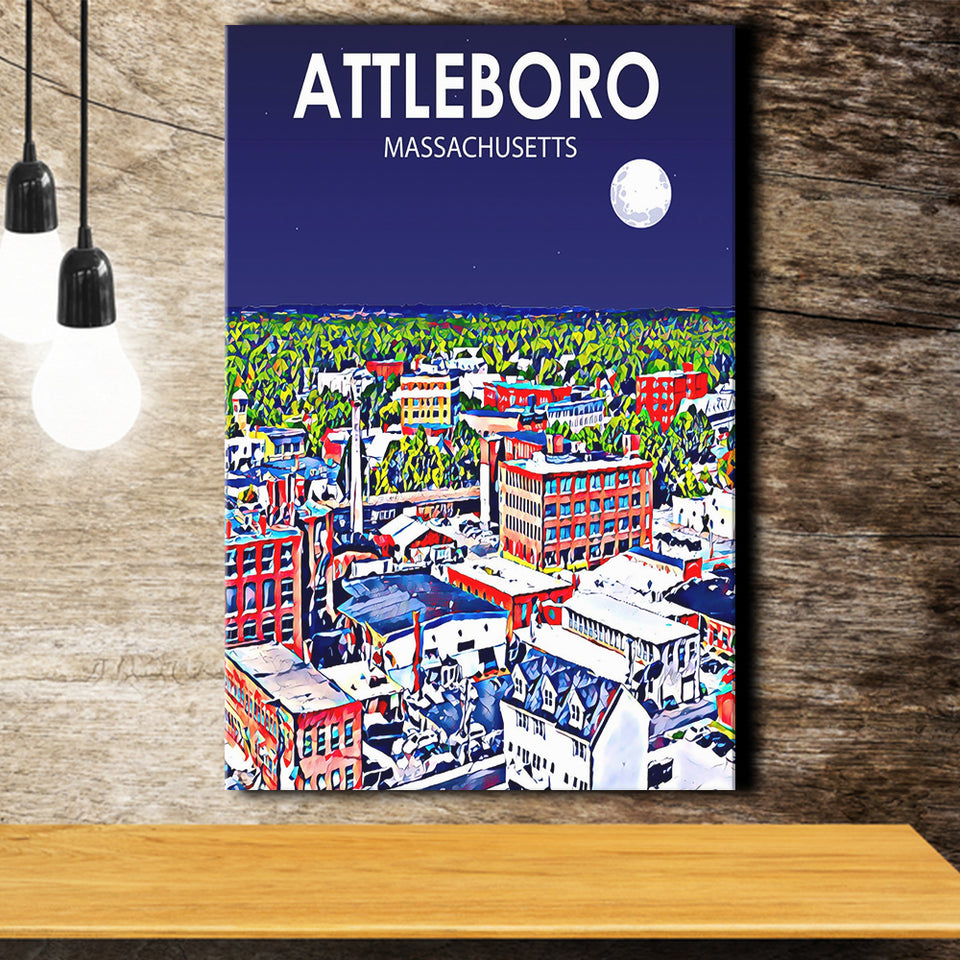 Attleboro Massachusetts Night Landscape ,City Art Print, Large Canvas, Canvas Print Wall Art Home Decor