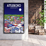 Attleboro Massachusetts Night Landscape, Large Canvas, Framed Canvas Print Wall Art Home Decor, Floating Frame