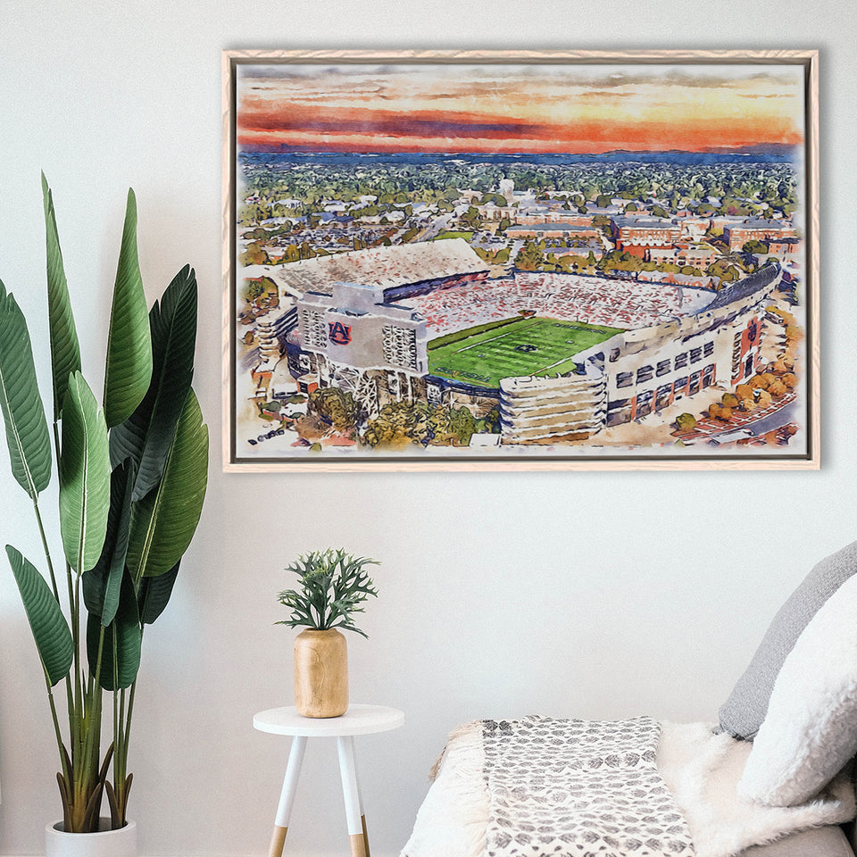 Auburn Tigers Jordan Hare Stadium Watercolor, Sport Art Prints Fan Gift, Framed Canvas Prints Wall Art Decor