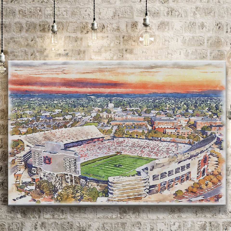 Auburn Tigers Jordan Hare Stadium Watercolor, Sport Art Prints Fan Gift, Canvas Prints Wall Art Decor