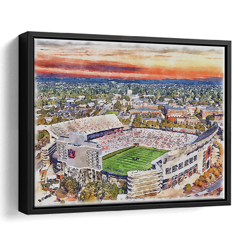 Auburn Tigers Jordan Hare Stadium Watercolor, Sport Art Prints Fan Gift, Framed Canvas Prints Wall Art Decor