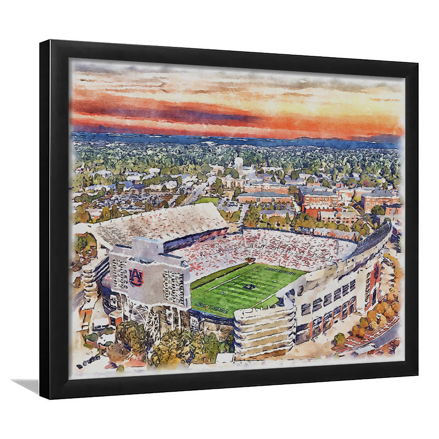 Auburn Tigers Jordan Hare Stadium Watercolor, Sport Prints Fan Gift, Framed Art Prints Wall Art Decor